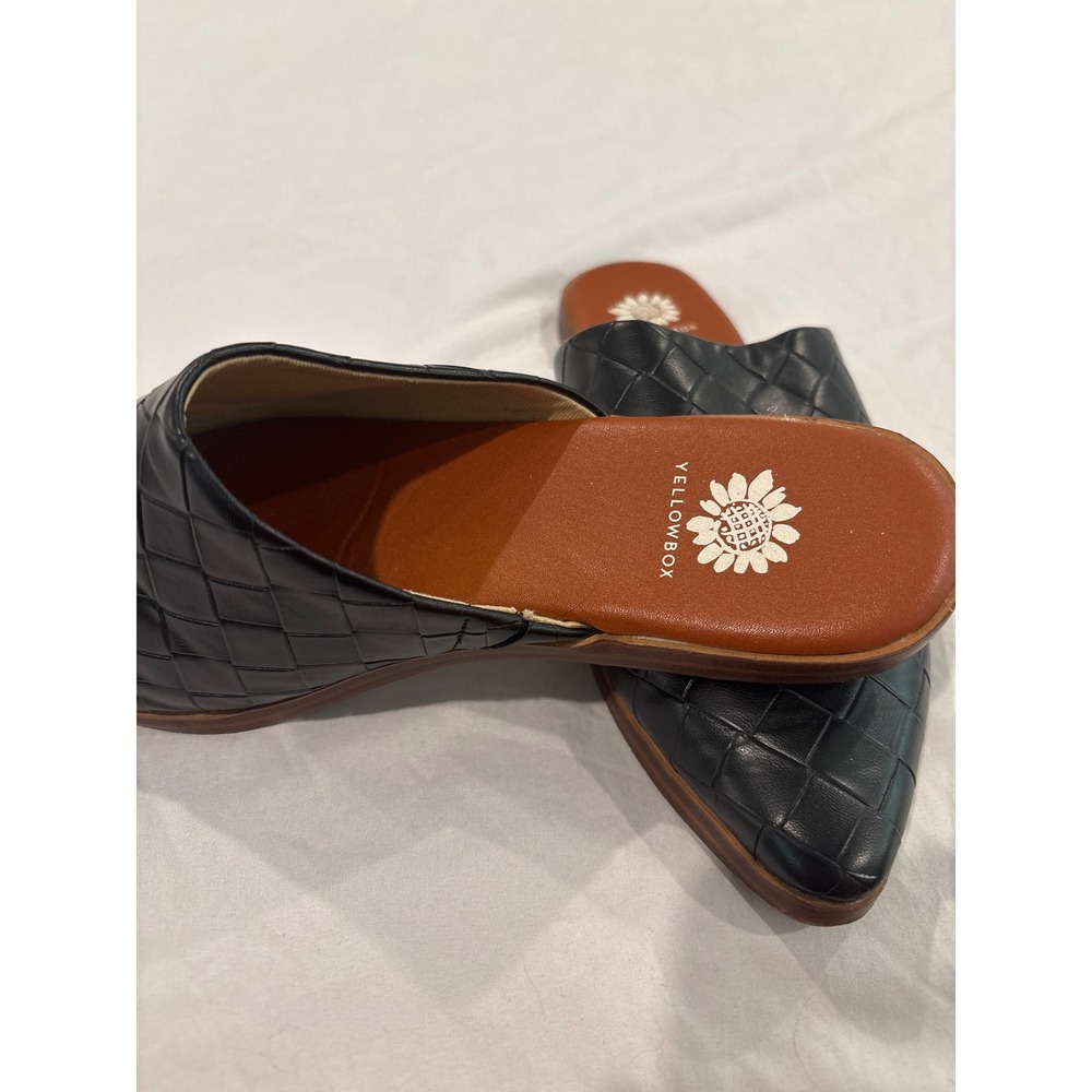 Yellow Box Niabee Black Woven Pointed Toe Mules Flats Womens Size 9 Slip On - Picture 2 of 4
